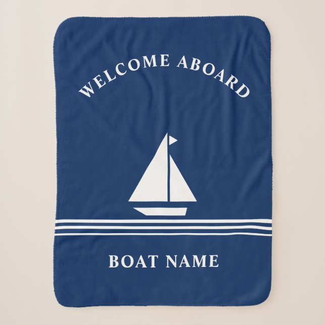 Couverture Sherpa Nom du bateau nautique bleu marine Elegant (Devant)