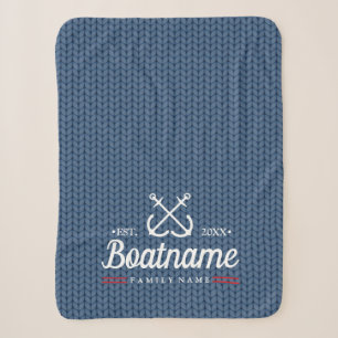 Couverture Sherpa Nom du bateau nautique Motif bleu marine