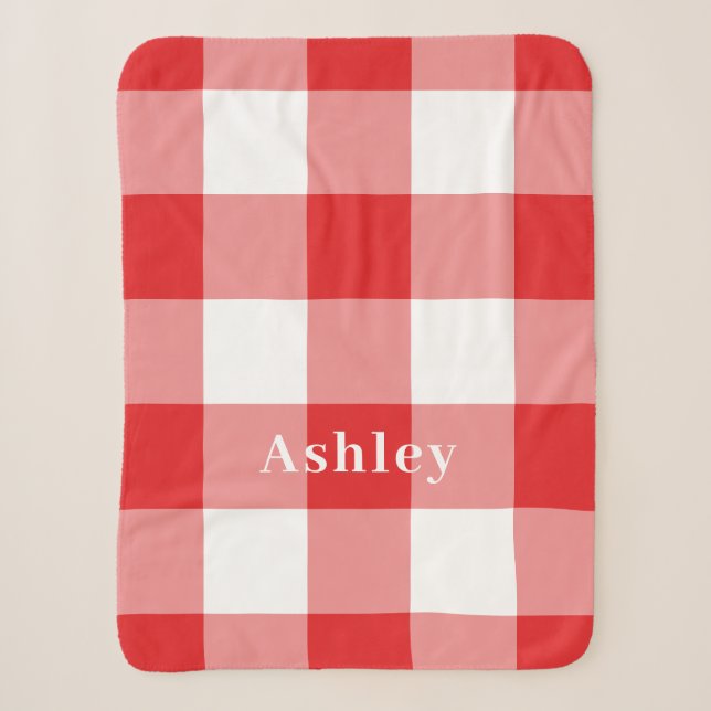 Couverture Sherpa Nom du monogramme du Motif En vichy rouge (Devant)