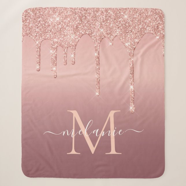 Couverture Sherpa Nom du monogramme Texte Rose Parties scintillant G (Devant)