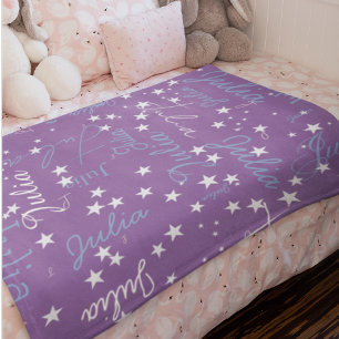 Couverture Sherpa Nom et étoiles sur violet