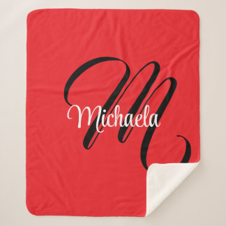 Couverture Sherpa Nom initial minimaliste moderne monogramme rouge