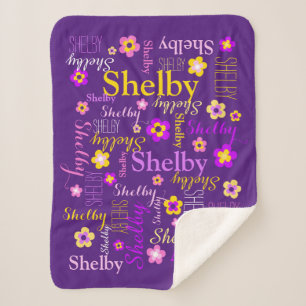 Couverture Sherpa Nom jaune rose pourpre de coutume de Shelby de