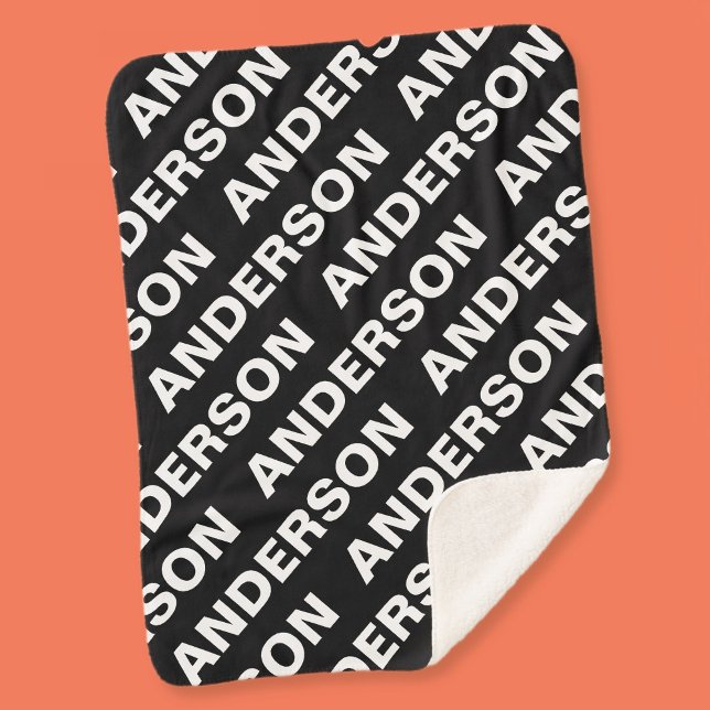 Couverture Sherpa Nom modifiable répété en gras | Blanc noir simple (Créateur téléchargé)