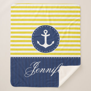 Couverture Sherpa Nom nautique bleu jaune de coutume de conception