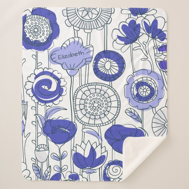 Couverture Sherpa Nom personnalisé Abstrait Floral Bleu pourpre Arts (Devant)