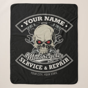 Couverture Sherpa Nom personnalisé Biker Mécanique Skull Motorcycle