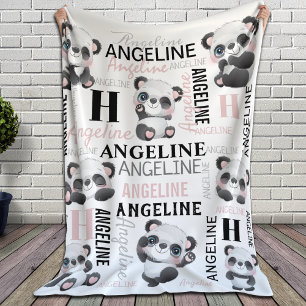 Couverture Sherpa Nom personnalisé Cute Pandas Sherpa Blanche