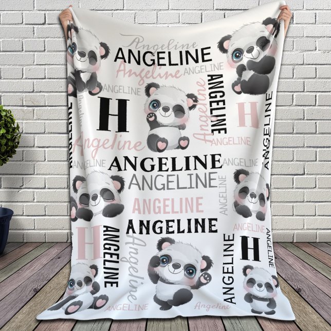 Couverture Sherpa Nom personnalisé Cute Pandas Sherpa Blanche (Créateur téléchargé)