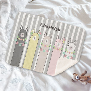 Couverture Sherpa Nom personnalisé Cute Retro Colorful Llamas