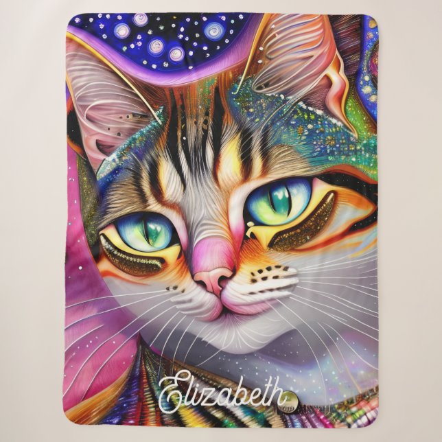 Couverture Sherpa Nom Personnalisé Cute Rose Girly Cat. (Devant)