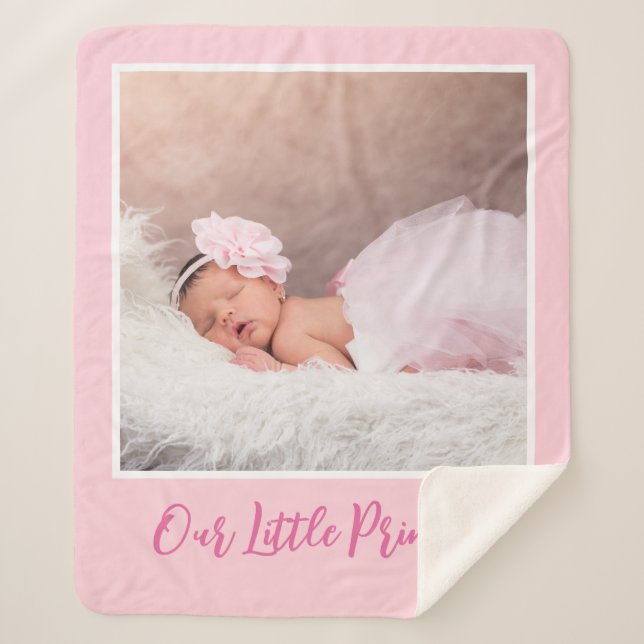 Couverture Sherpa Nom Personnalisé Et Bébé Photo Rose (Devant)