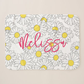 Couverture Sherpa nom personnalisé jaune marguerite motif moderne