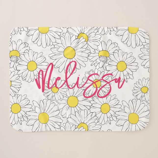 Couverture Sherpa nom personnalisé jaune marguerite motif moderne (Devant (Horizontal))