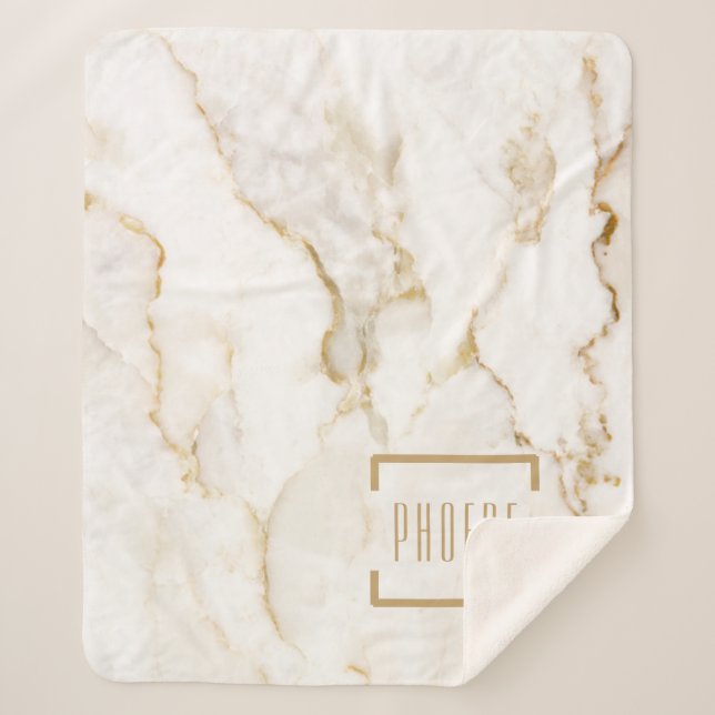 Couverture Sherpa Nom personnalisé moderne Gold Effet Marbre (Devant)