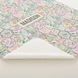 Couverture Sherpa Nom personnalisé Motif Timbres de voyage