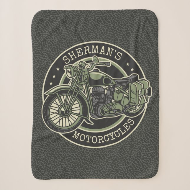 Couverture Sherpa NOM personnalisé Retro Military Motorcycle Biker (Devant)
