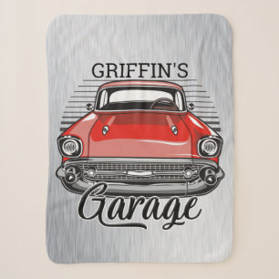 Couverture Sherpa NOM personnalisé Retro Red Classic Car Garage