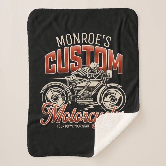 Couverture Sherpa Nom personnalisé Skeleton Motorcycle Boutique (Devant)