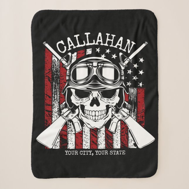 Couverture Sherpa NOM personnalisé Soldat Crâne Double Armes USA Dra (Devant)