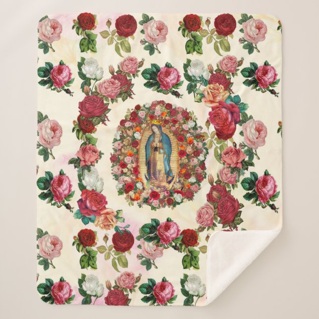 Couverture Sherpa Notre-Dame de Guadalupe Roses Potpourri (Devant)