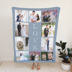 Couverture Sherpa Nouveau marié Love 10 Photo Collage Dusty Blue Mar