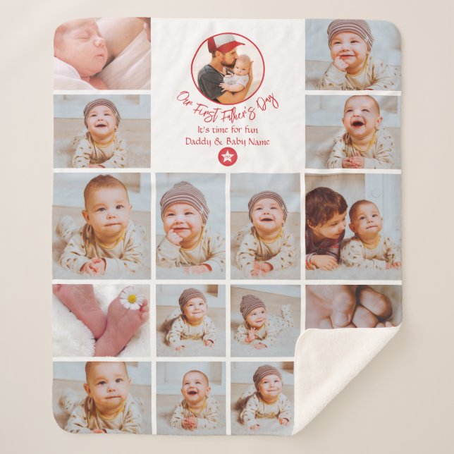 Couverture Sherpa Nouveau papa Photo Collage Keepsaké Première Fête  (Devant)