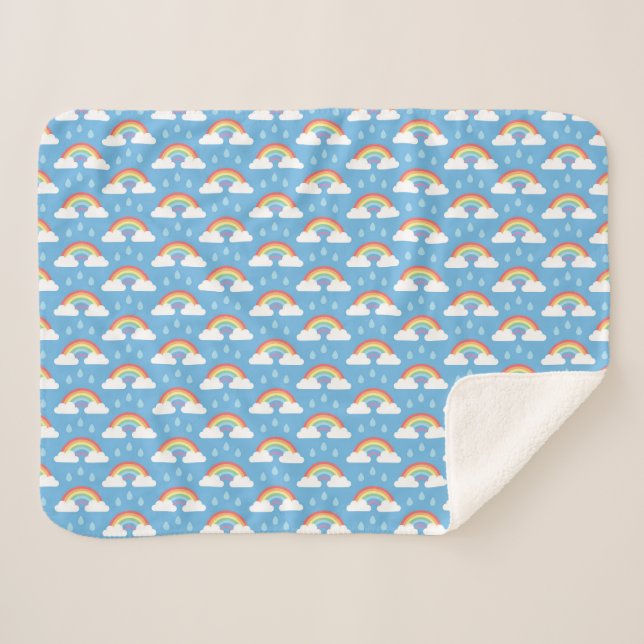 Couverture Sherpa Nuages de pluie arc-en-ciel sur bleu (Devant (Horizontal))