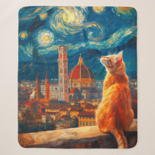 Couverture Sherpa Nuit étoilée sur Florence Art du chat roux