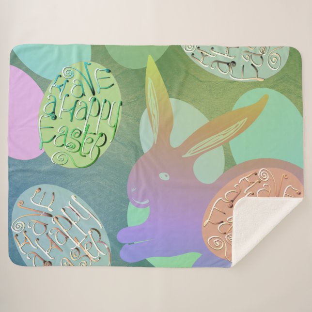 Couverture Sherpa OEufs de lapin de Pâques Blanche Sherpa (Devant (Horizontal))