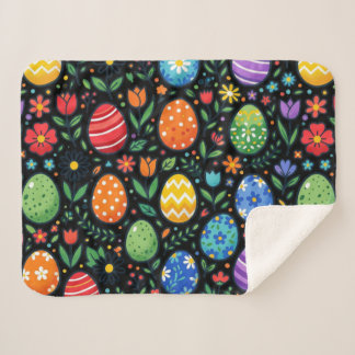 Couverture Sherpa Œufs de Pâques et fleurs arc-en-ciel