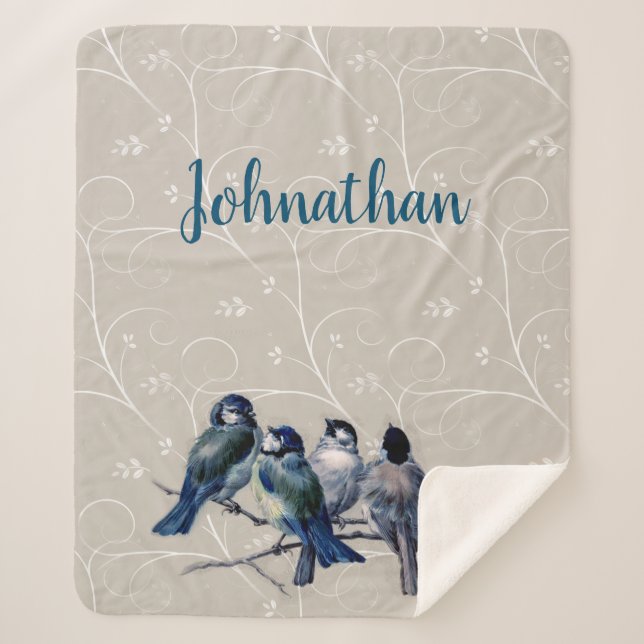 Couverture Sherpa Oiseaux bleus sur une branche (Devant)