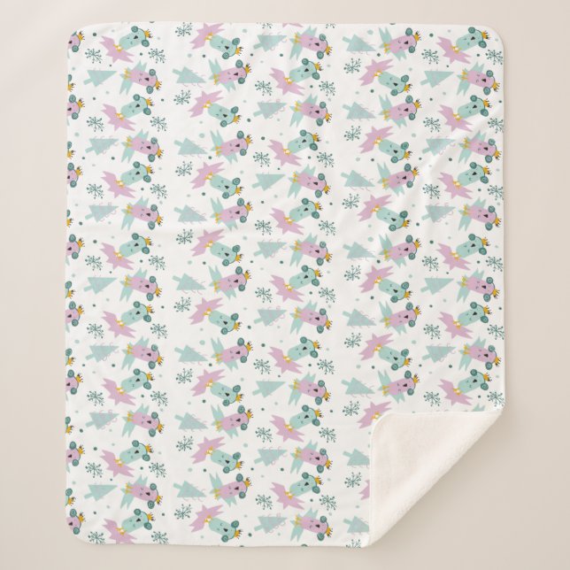 Couverture Sherpa Oiseaux d'hiver Arbres de Noël Iceberg Doodles (Devant)