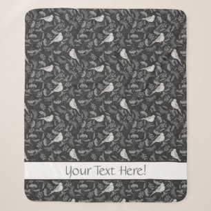 Couverture Sherpa Oiseaux noirs et blancs d'hiver brillants Motif fl