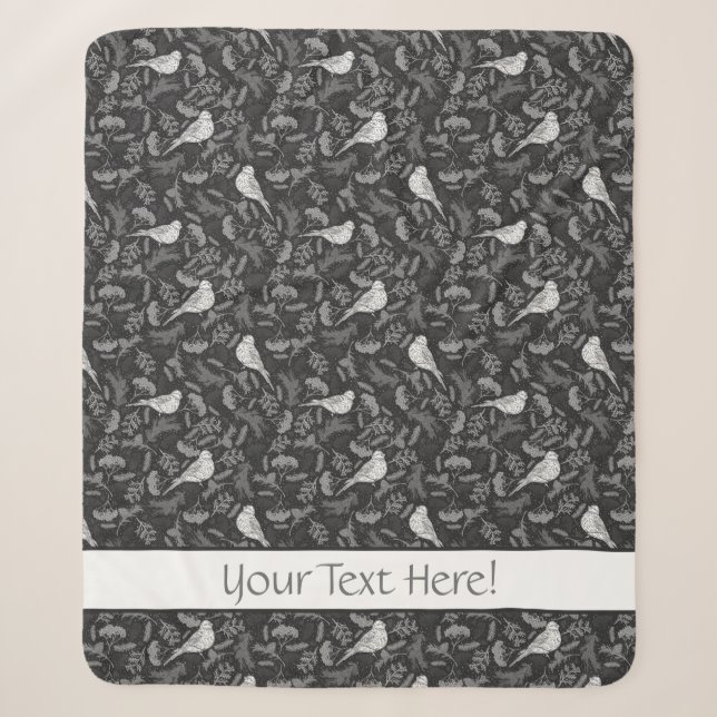 Couverture Sherpa Oiseaux noirs et blancs d'hiver brillants Motif fl (Devant)