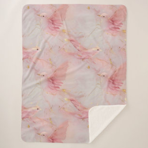 Couverture Sherpa Oiseaux roses dorés