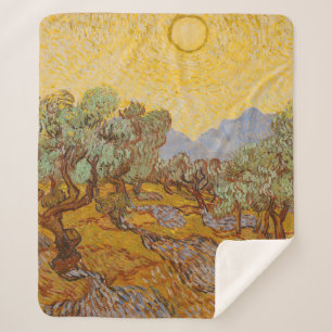 Couverture Sherpa Oliviers de Van Gogh Soleil Jaune Ciel