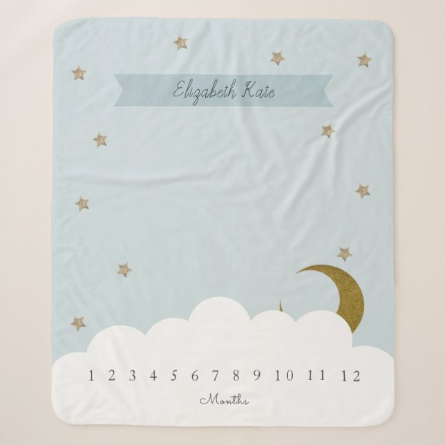 Couverture Sherpa Or Croissant Lune & Étoiles Gris Jalon (Devant)