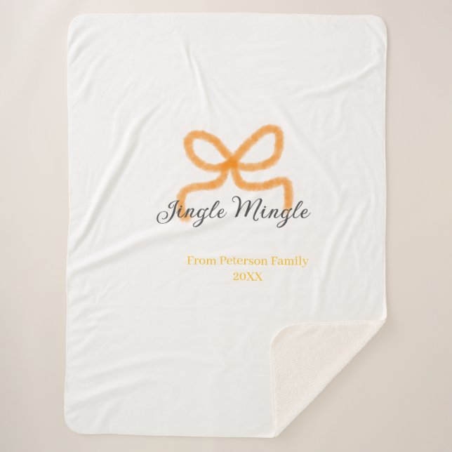Couverture Sherpa Orange bow jingle Mingle retro boho family namdate (Devant)