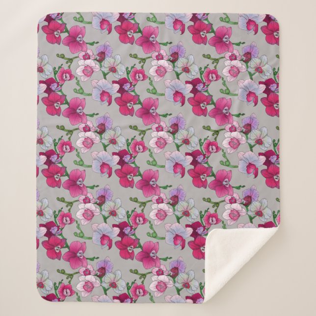 Couverture Sherpa Orchidées roses en fleur (Devant)