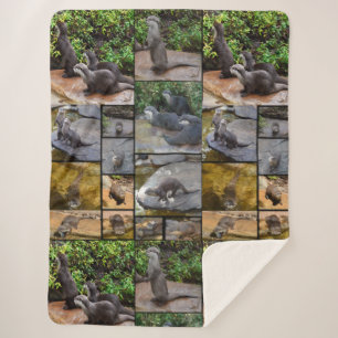 Couverture Sherpa Otters Dans Un Collage De Photo,
