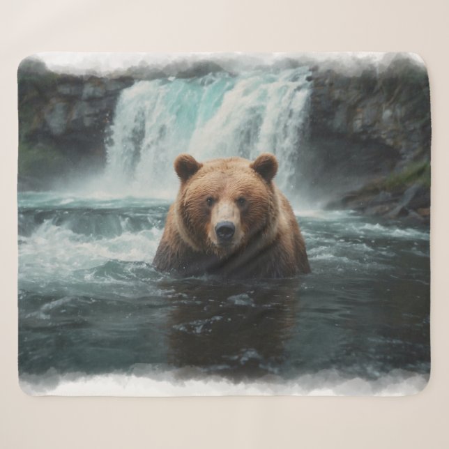 Couverture Sherpa Ours grizzli et chute d'eau Faune (Devant (Horizontal))