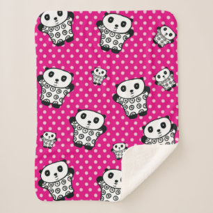 Couverture Sherpa Ours Panda Kawaii Moderne Rose Fille Points