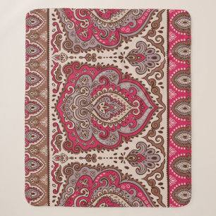 Couverture Sherpa Paisley floral indien, motif de mandala ethnique.
