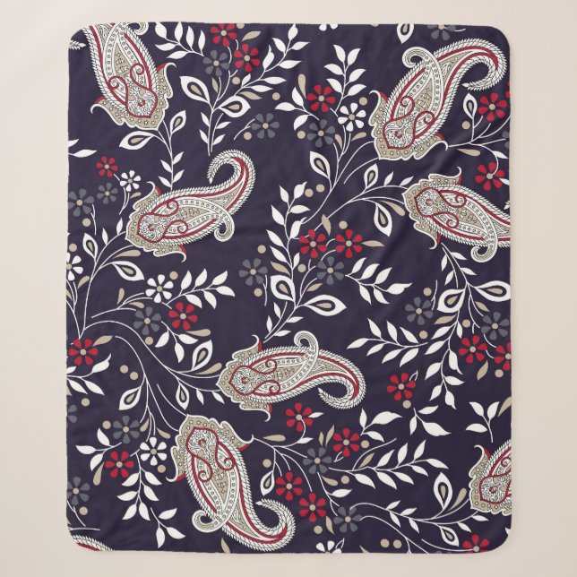 Couverture Sherpa Paisley indien traditionnel, motif sans soudure. (Devant)