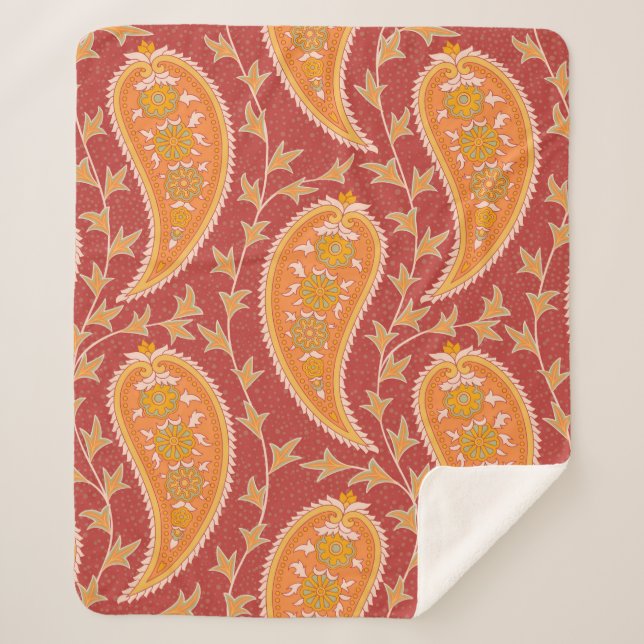 Couverture Sherpa Paisley motif. Concombre turc. Maroon-orange c (Devant)