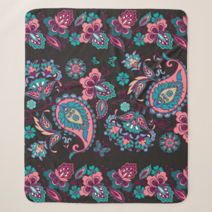 Couverture Sherpa Paisley Stripe : Noir Décoratif Sans Seamless