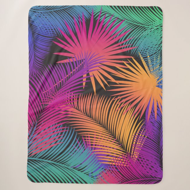 Couverture Sherpa Palmier tropical Feuille Jungle Rainbow (Devant)