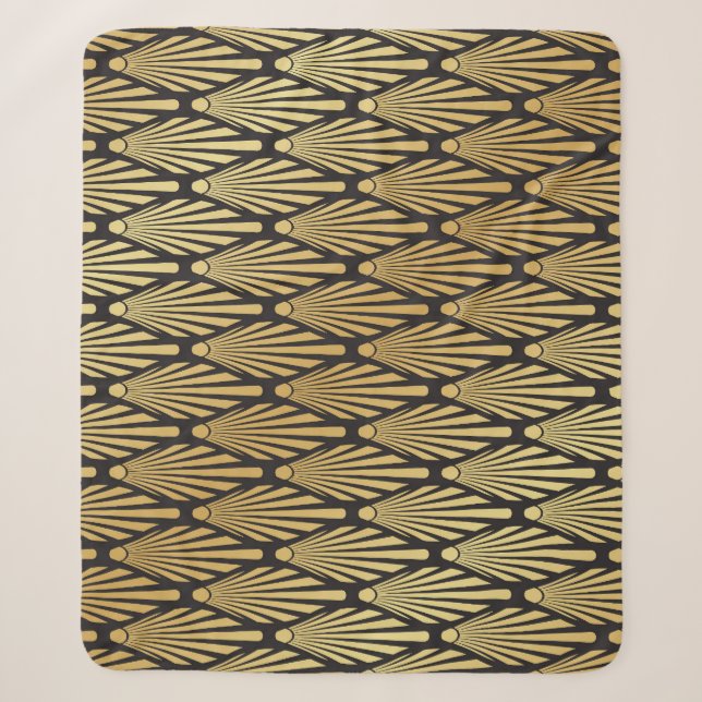 Couverture Sherpa Palmiers Art Déco : Or Noir. (Devant)