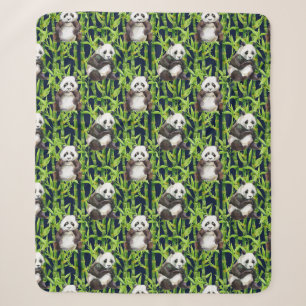 Couverture Sherpa Panda avec le motif en bambou d'aquarelle